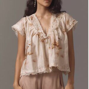 By Anthropologie Smocked Yoke Blouse Size XS NWT